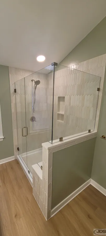 JDSBath tile walk in shower knee wall glass frameless enclosure midlothian va