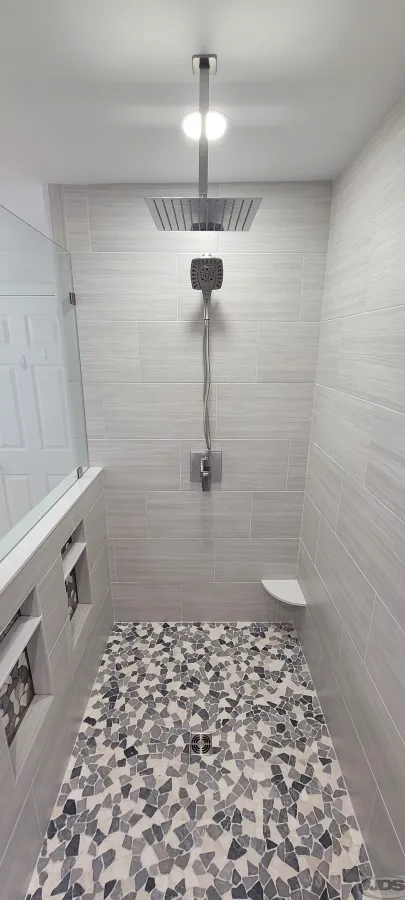 JDSBath tile walk in shower rain showerhead hand held showerhead chester va