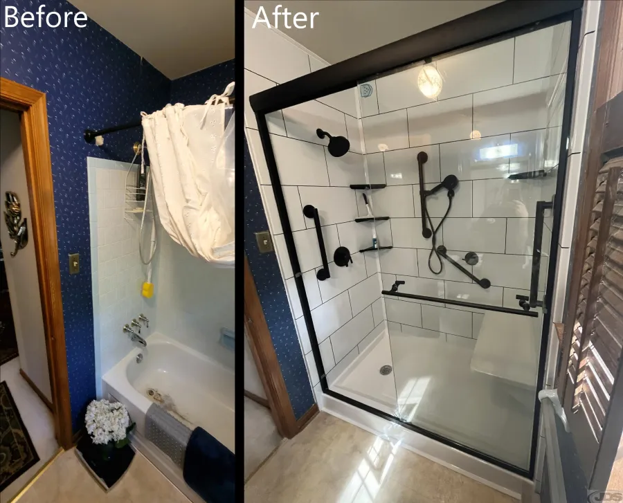 JDSBath tub to shower full wall acrylic semi frameless bypass glass door centeral va