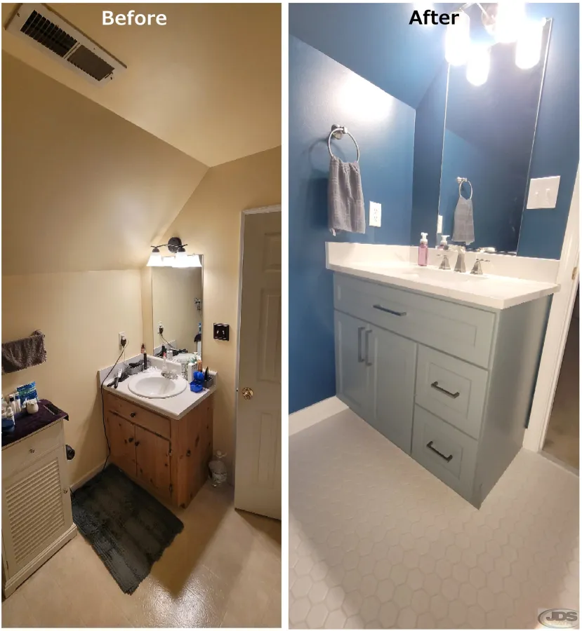 JDSBath vanity replacement new bathroom mirror grey vanity lighting blue paint petersburg va
