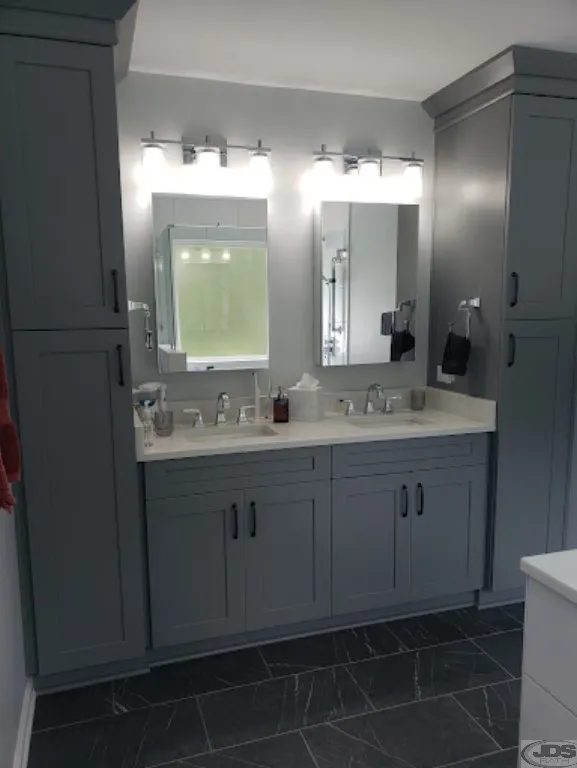 JDSBath vanity with extra storage cabinets mirrors lighting chester va