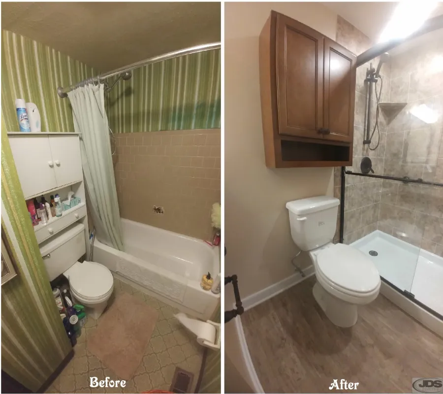 JDSbath before and after complete remodel acrylic shower henrico va