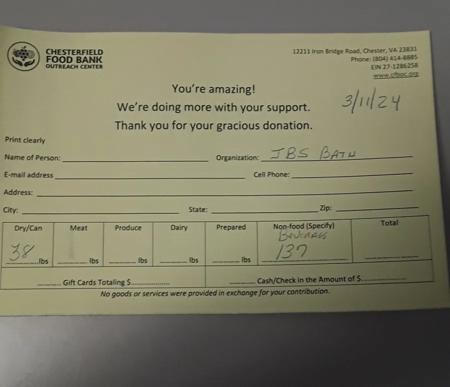 JDSBath winter 2024 food drive collection