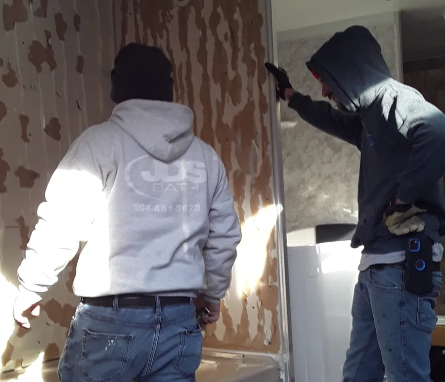 JDSBath installing wall panels mobile showroom richmond home + garden show 2022