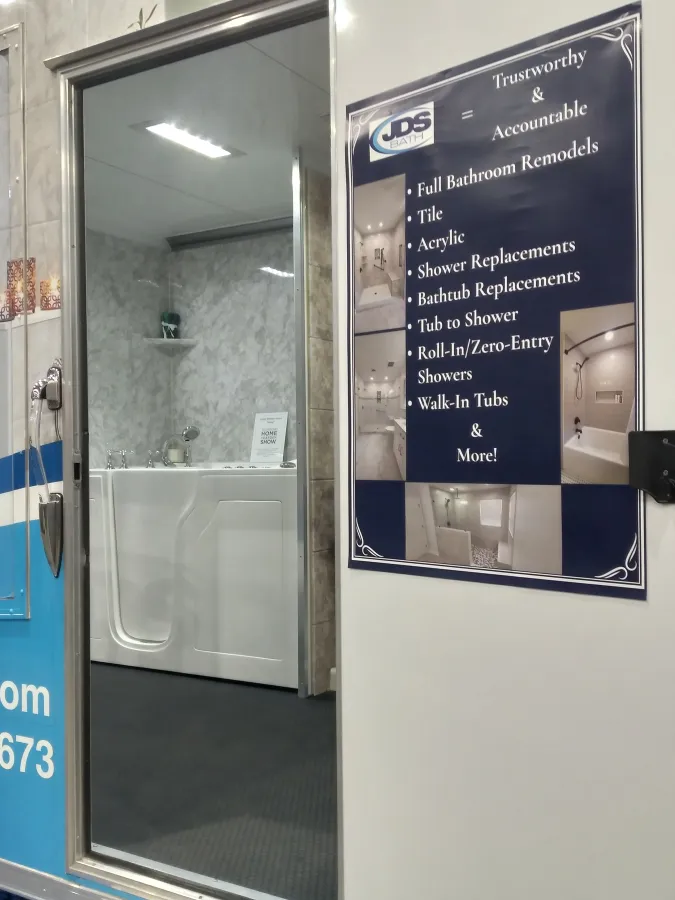 JDSBath mobile showroom walk in tub tile bathroom poster richmond home + garden show 2025