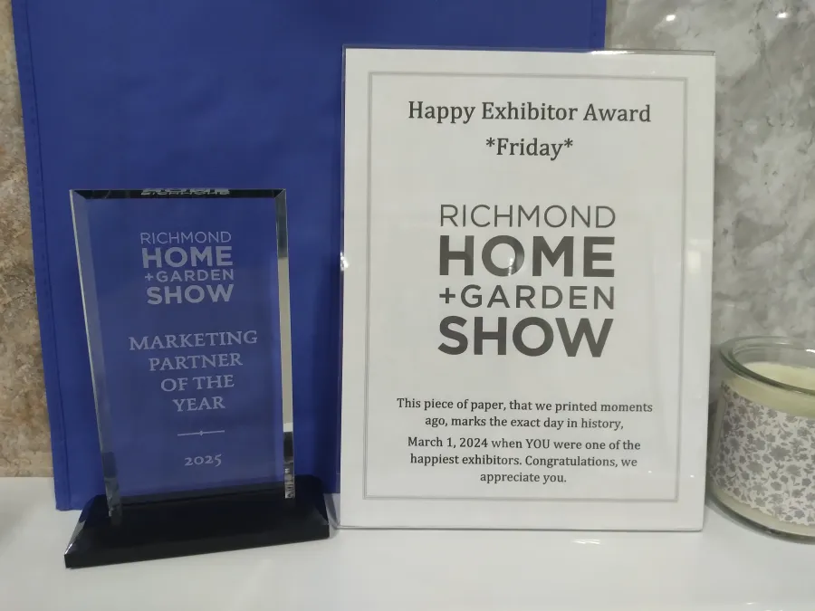 JDSbath richmond home + garden show awards happy exhibitor award for friday 2024 and marketing partner of the year 2025 chesterfield va