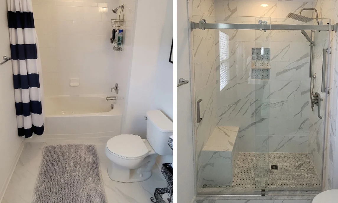 New walk-in shower after Central VA bathtub replacement
