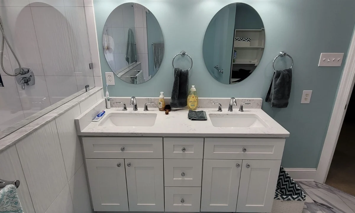 New double vanity sink in Central VA full bathroom remodel