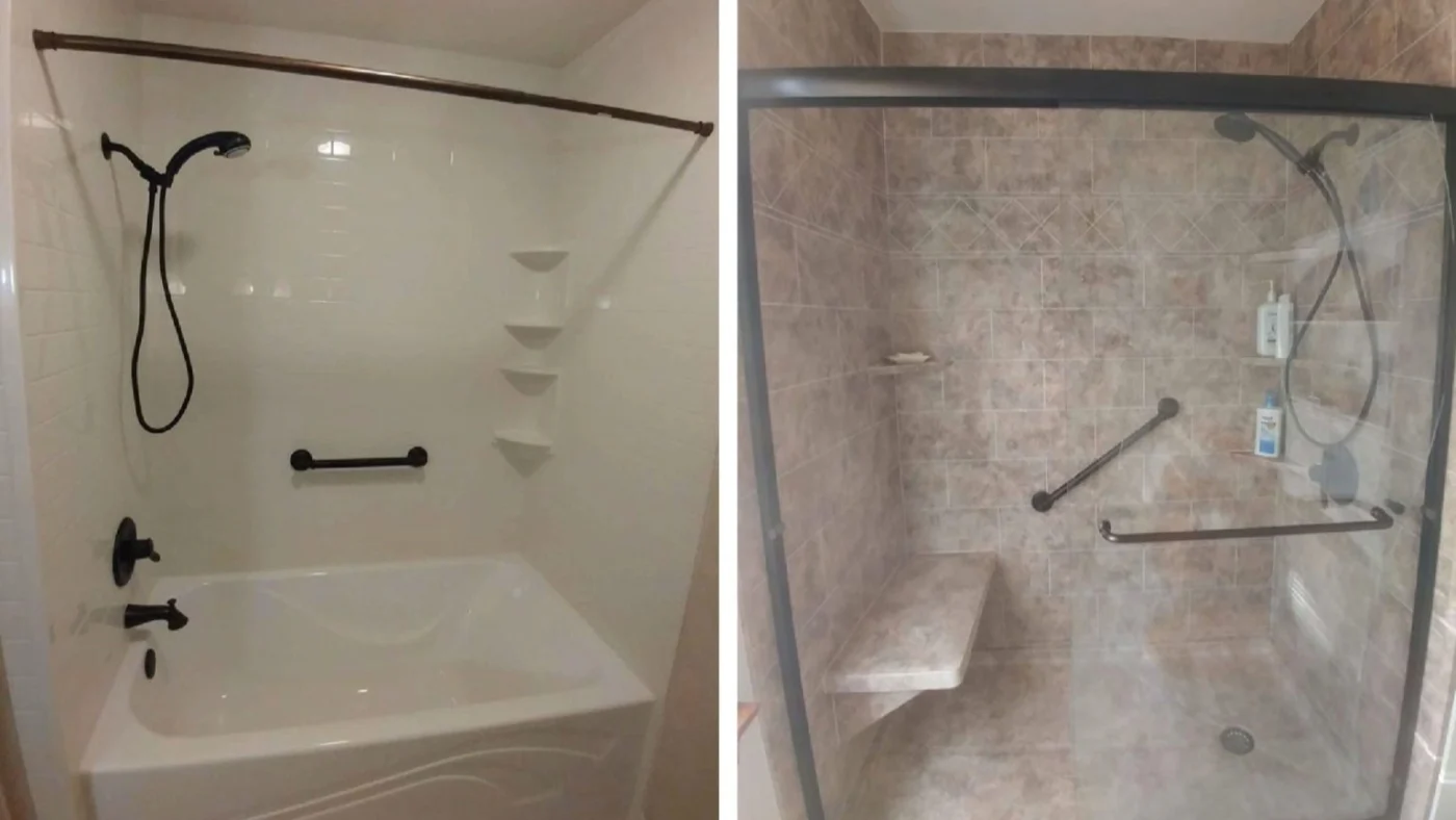 Jdsbath Before And After Bathtub To Walk In Shower Midlothian Va Bench Grab Bars Glass Bypass Shower Door