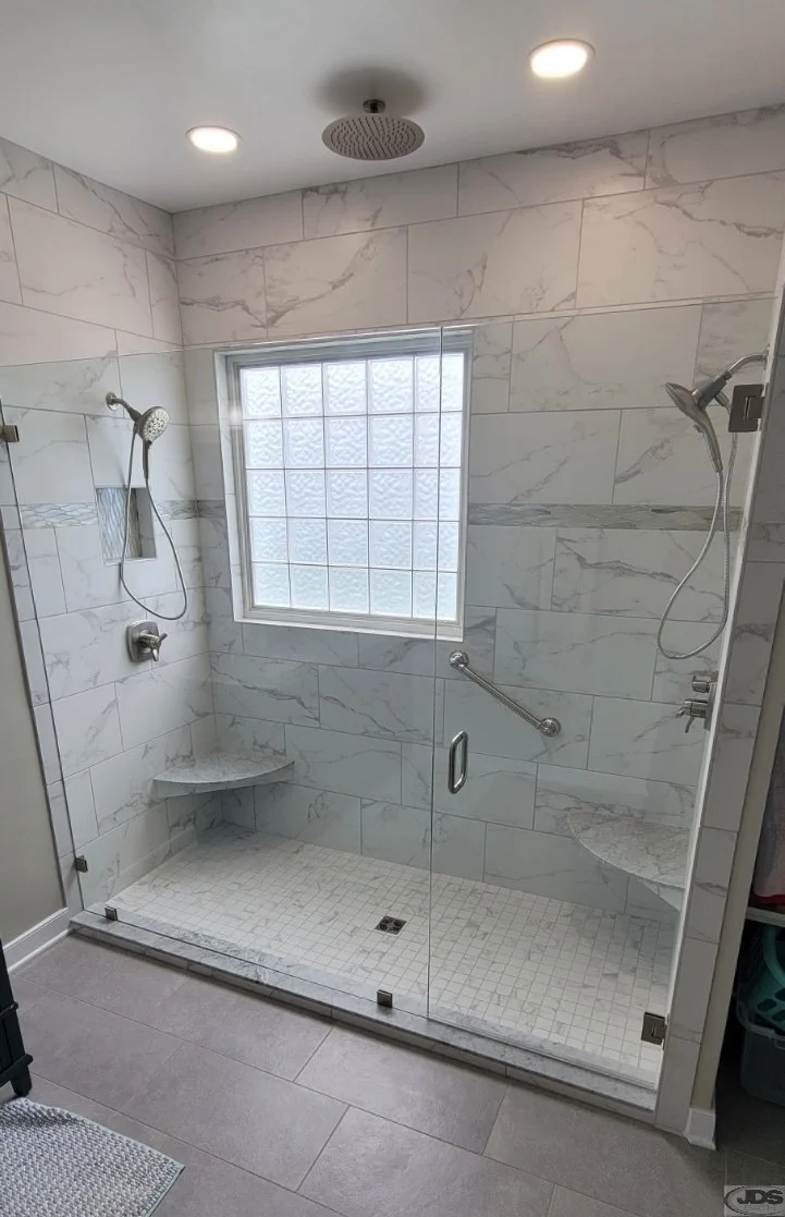 JDSBath-walk-in-shower-tile-chesterfield-virginia-double-control-hand-held-shower-head-double-bench