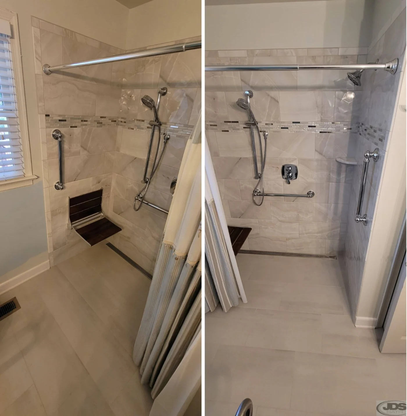 Jdsbath Zero Entry Tile Shower With Linear Drain Ada Accessible Roll In Folding Bench Henrico Va