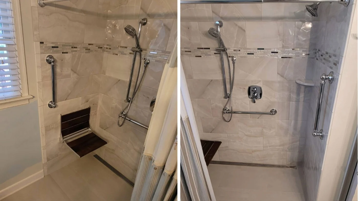 Jdsbath Zero Entry Tile Shower With Linear Drain Ada Accessible Roll In Folding Bench Richmond Va