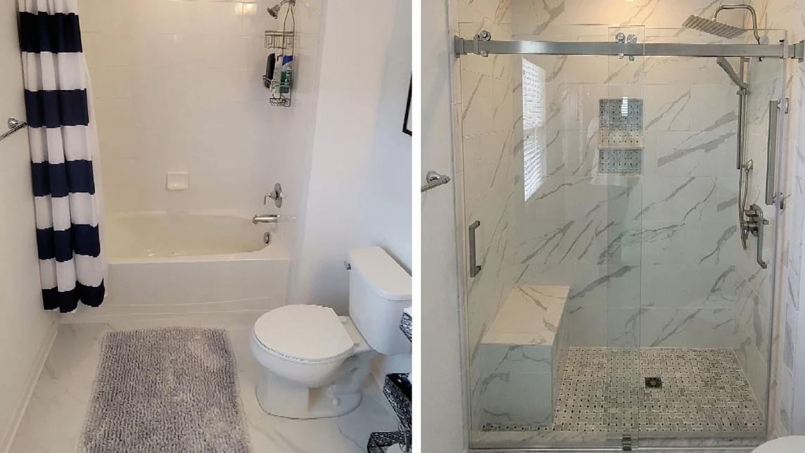 Bathtub to shower replacement bathroom remodel in Henrico, VA by JDS Bath