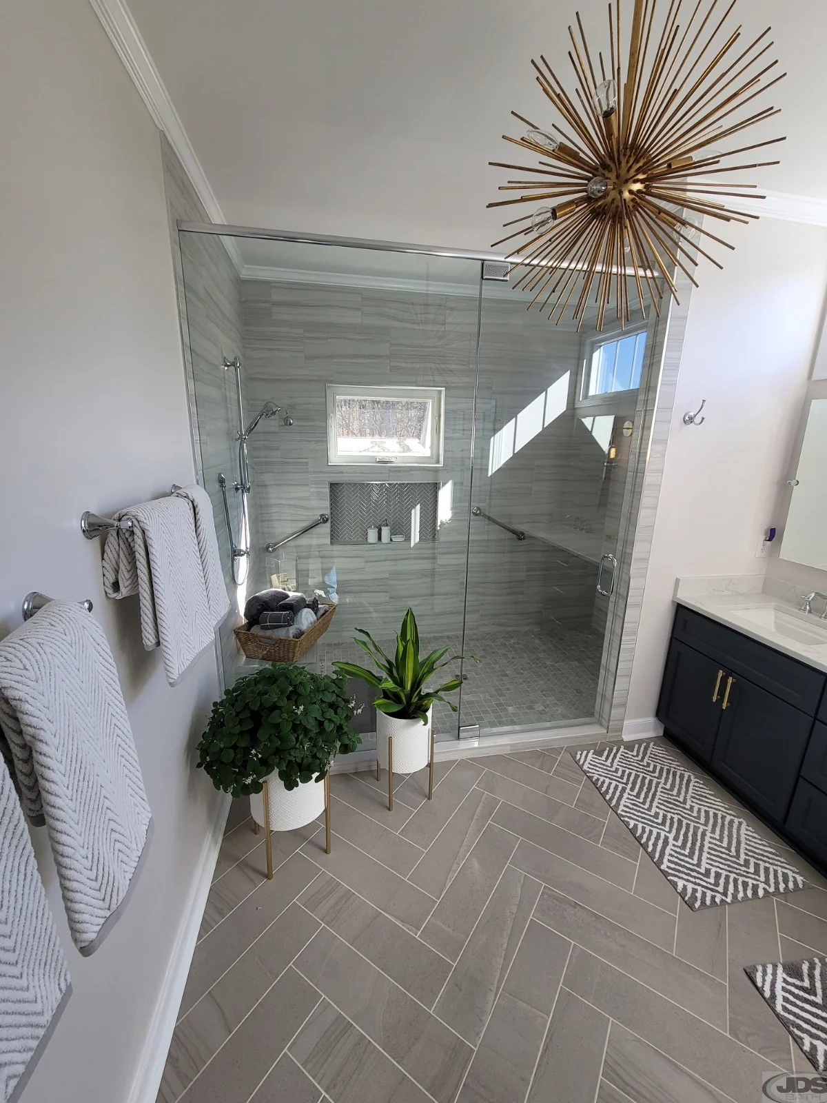 Beautiful shower doors in a remodeled bathroom