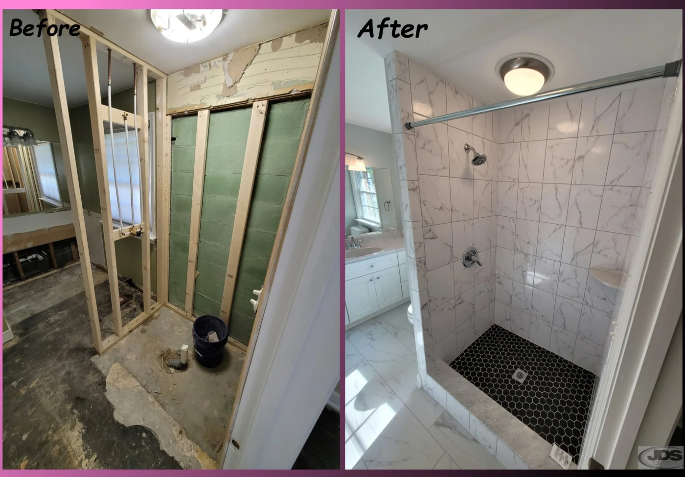 Before and after photo of bathtub replacement