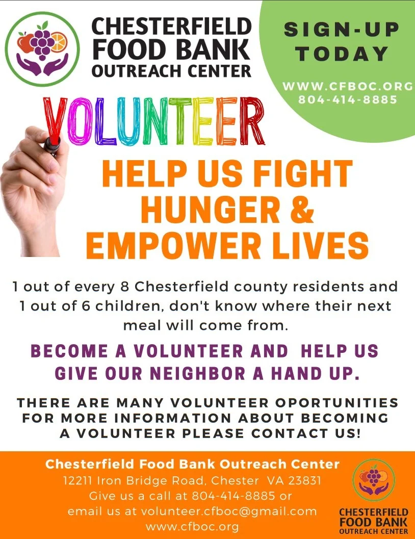 Contact information for a food drive in Chesterfield, VA