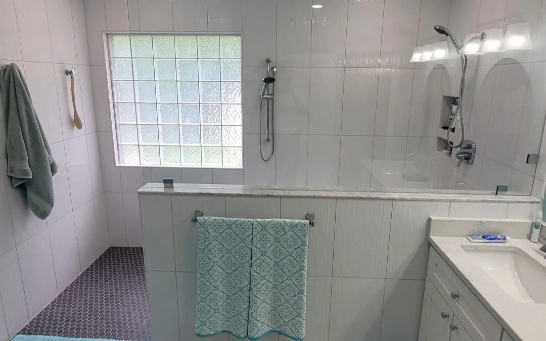 Jdsbath After Bathroom Remodel Tile Floor Tile Walk In Shower New Double Vanity Glass Panel Window Richmond Va