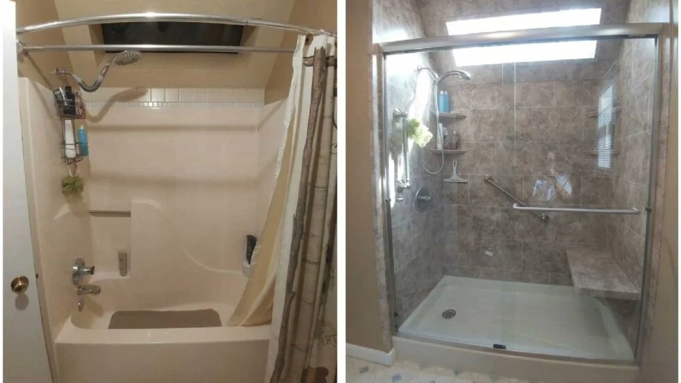 Jdsbath Before And After Tub To Shower Conversion New Acrylic Shower Full Wall And Ceiling Panel Midlothian Va