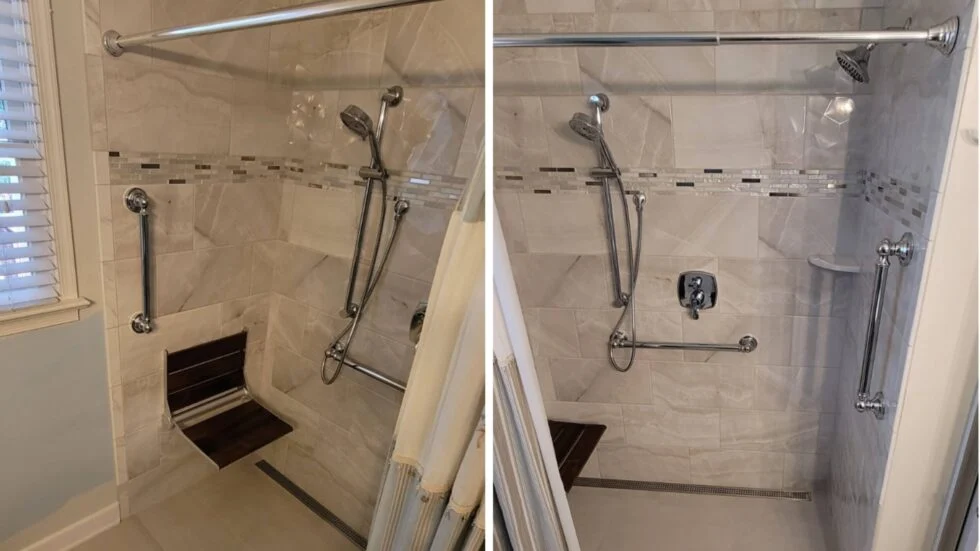 Jdsbath Tile Zero Entry Shower Roll In Shower Folding Bench Linier Drain Ada Quinton Va