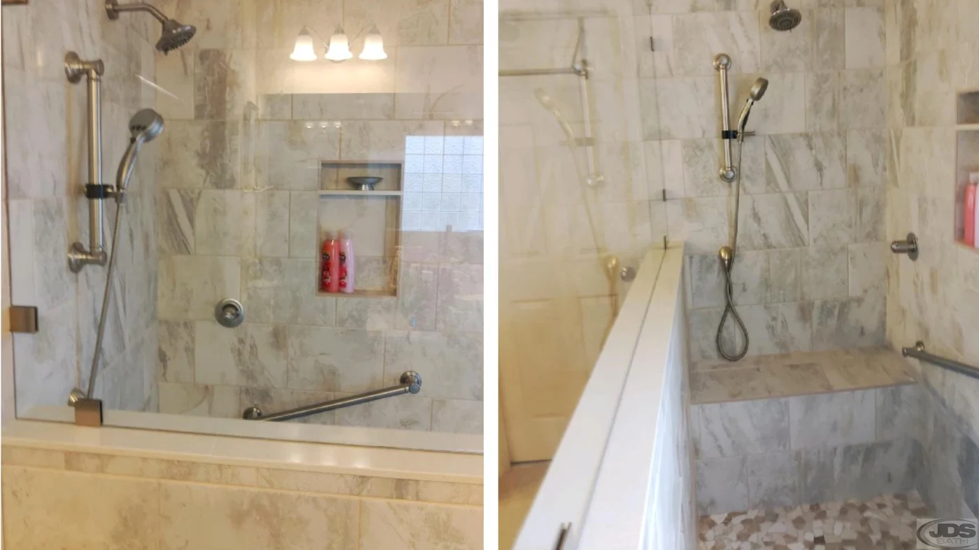 Photos of a tile shower installation
