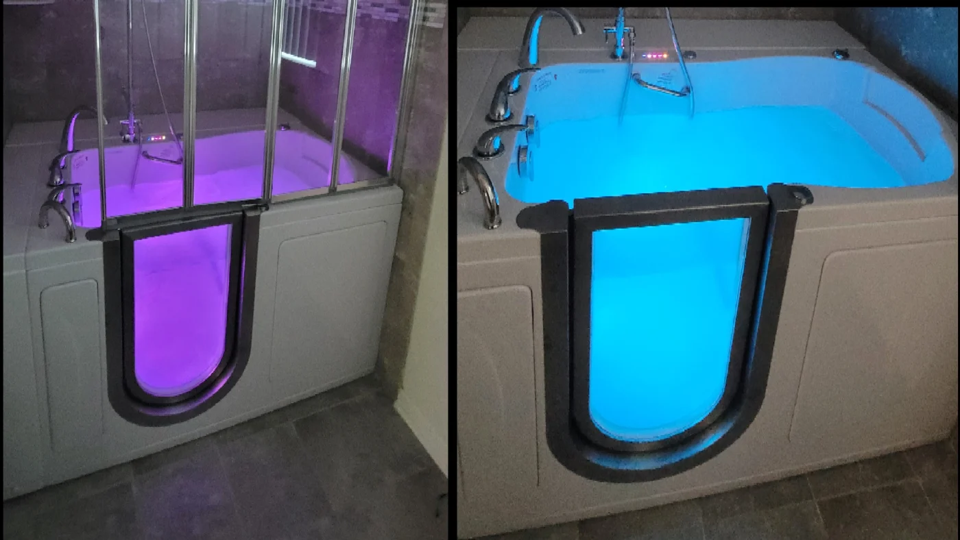 Color-changing walk-in tub