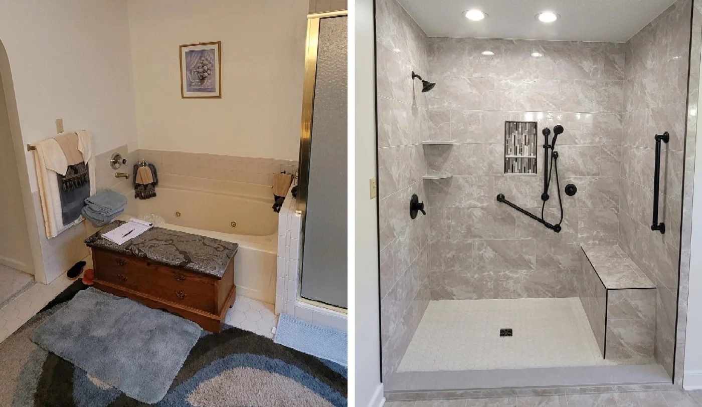Complete bathroom remodel with new walk-in shower