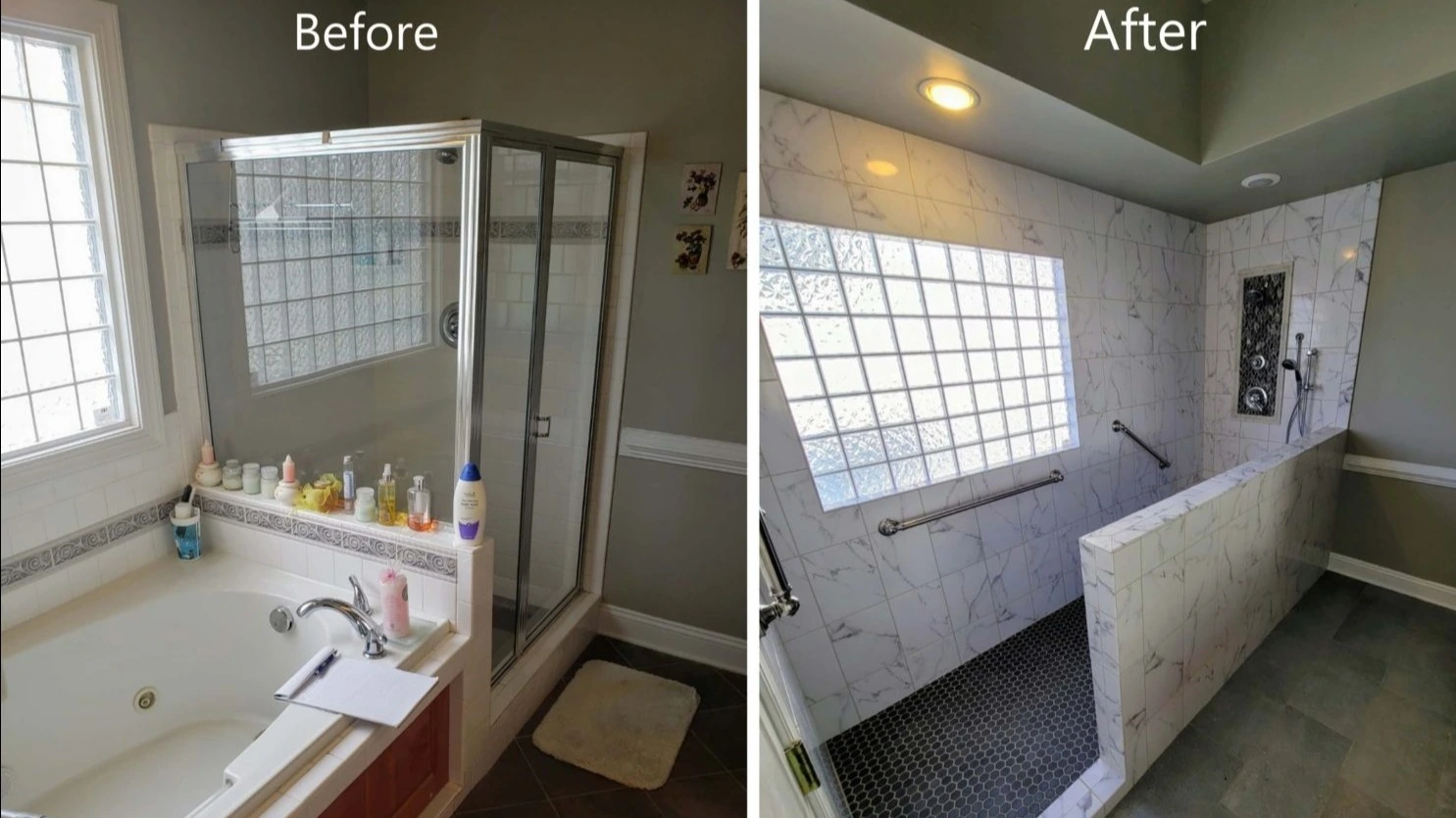 Before and after of new shower