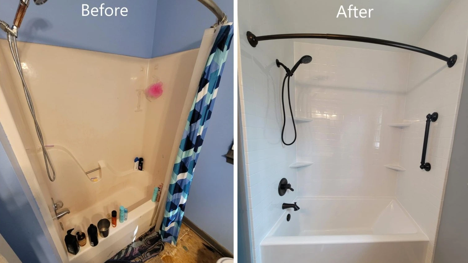 Before and after of modern shower replacement