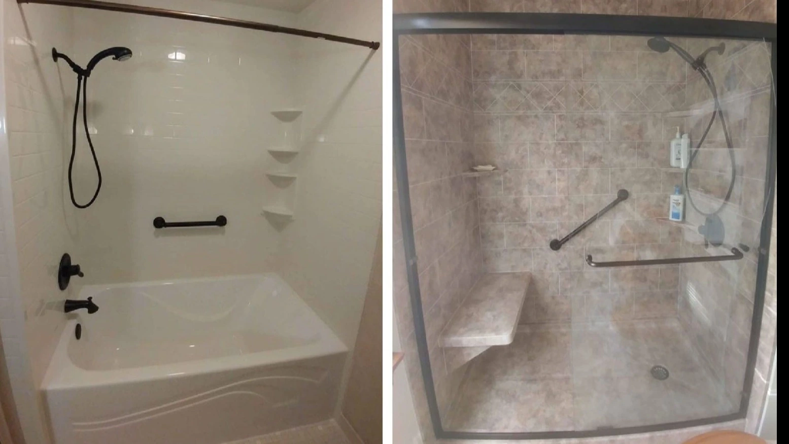 Before and after of simple accessible shower