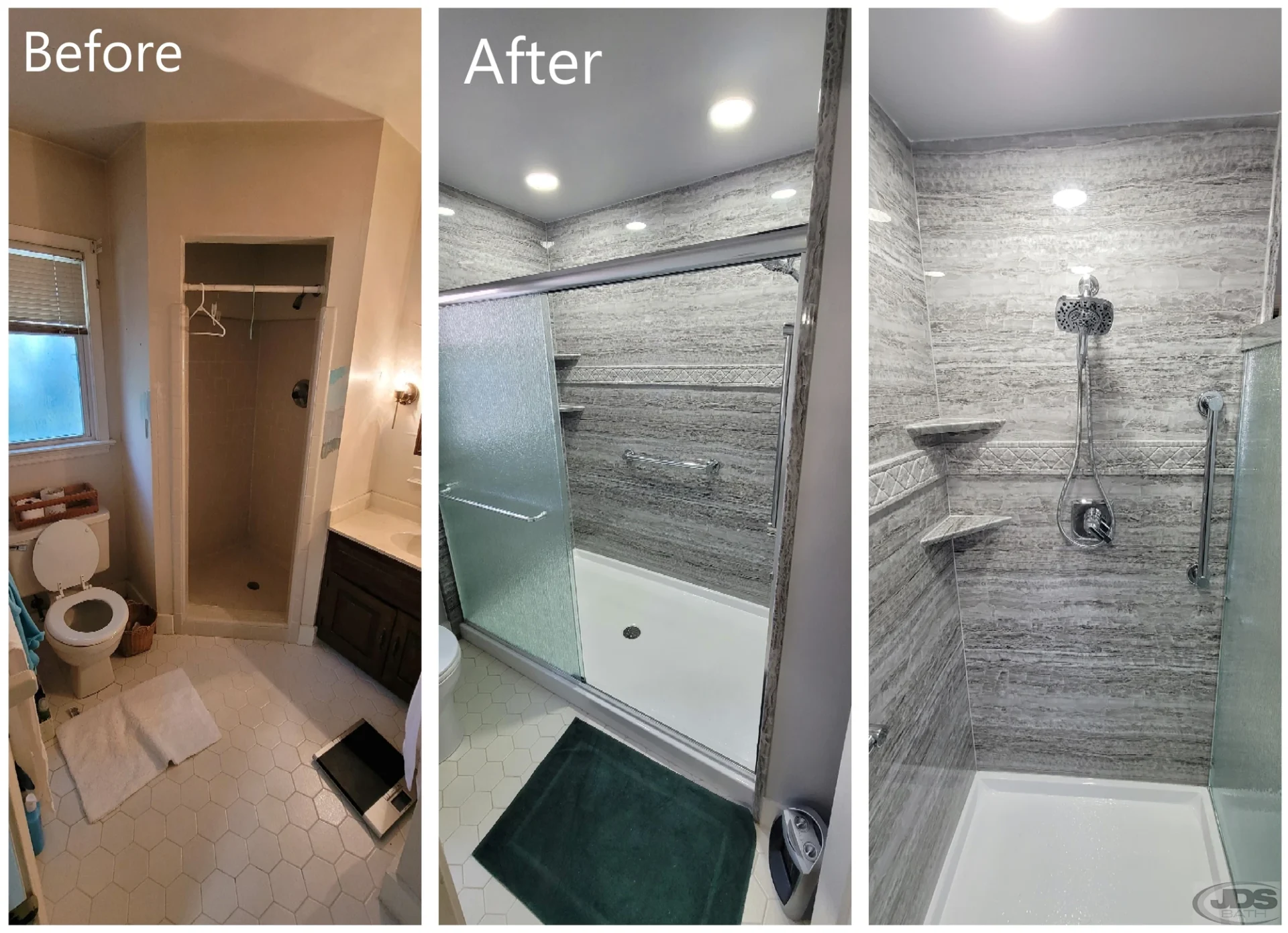 JDS Bath shower enlargement acrylic full wall panel shelving handheld showerhead Henrico, VA