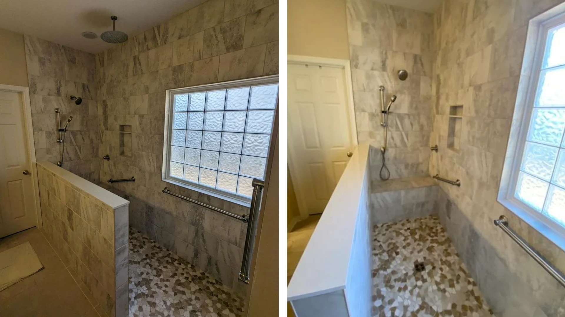Shower with natural stone tile