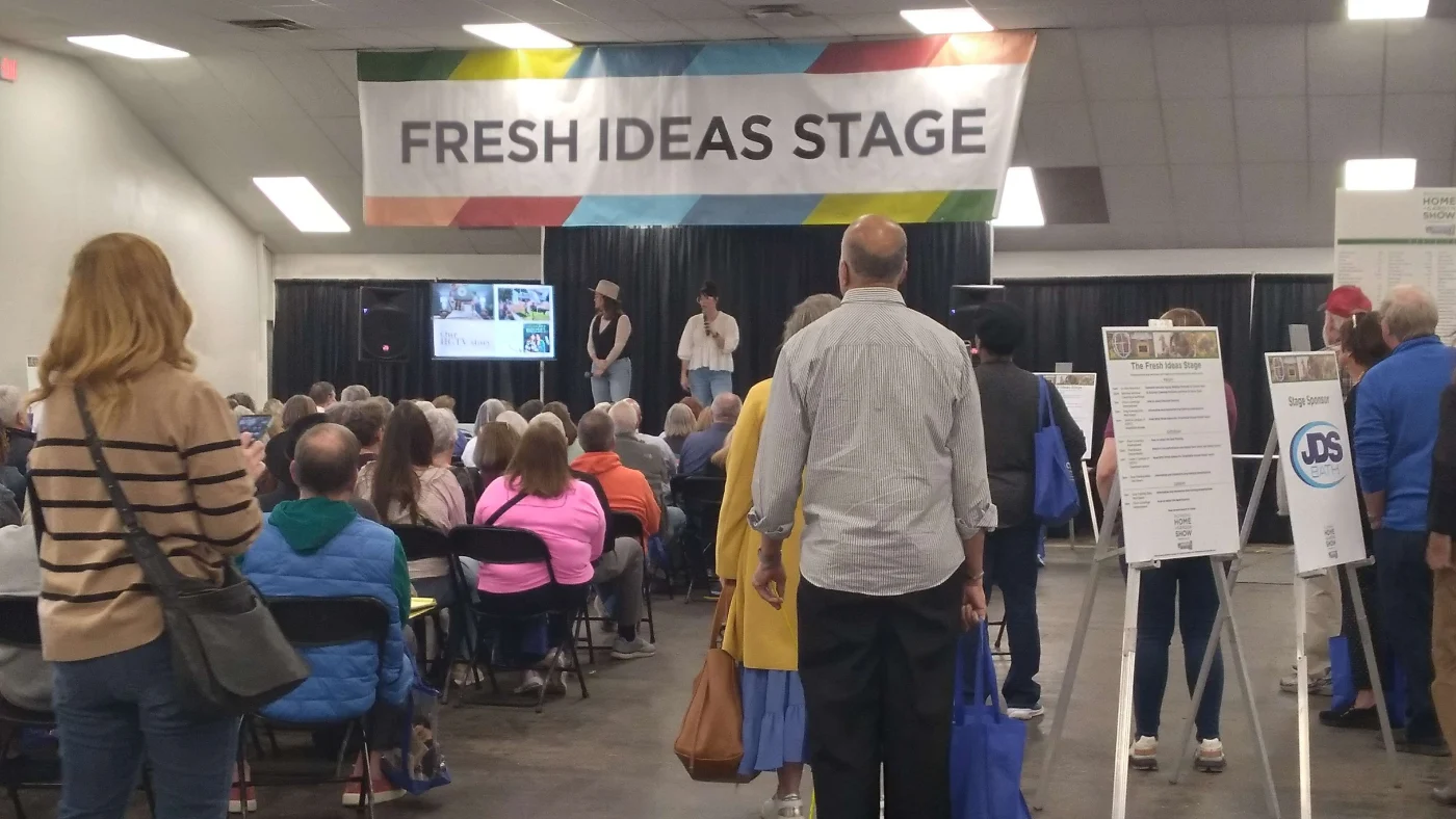 A presentation taking place on the Fresh Ideas Stage at the 2025 Richmond Home and Garden Show, sponsored by JDS Bath.